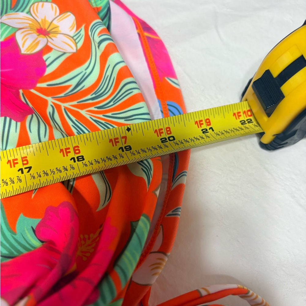 bright orange floral print halter tankini swim top with adjustable side ruching. - Picture 5 of 9
